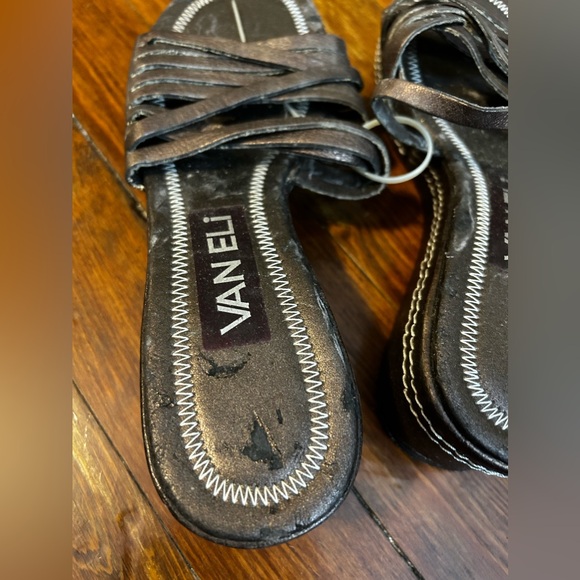 Van Eli Bronze Leather Strappy Wedge Sandals Size 8.5 M - Picture 11 of 12